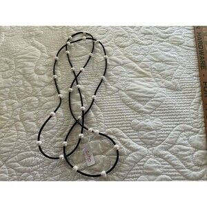 NWT Long Black Leather Pearl Necklace